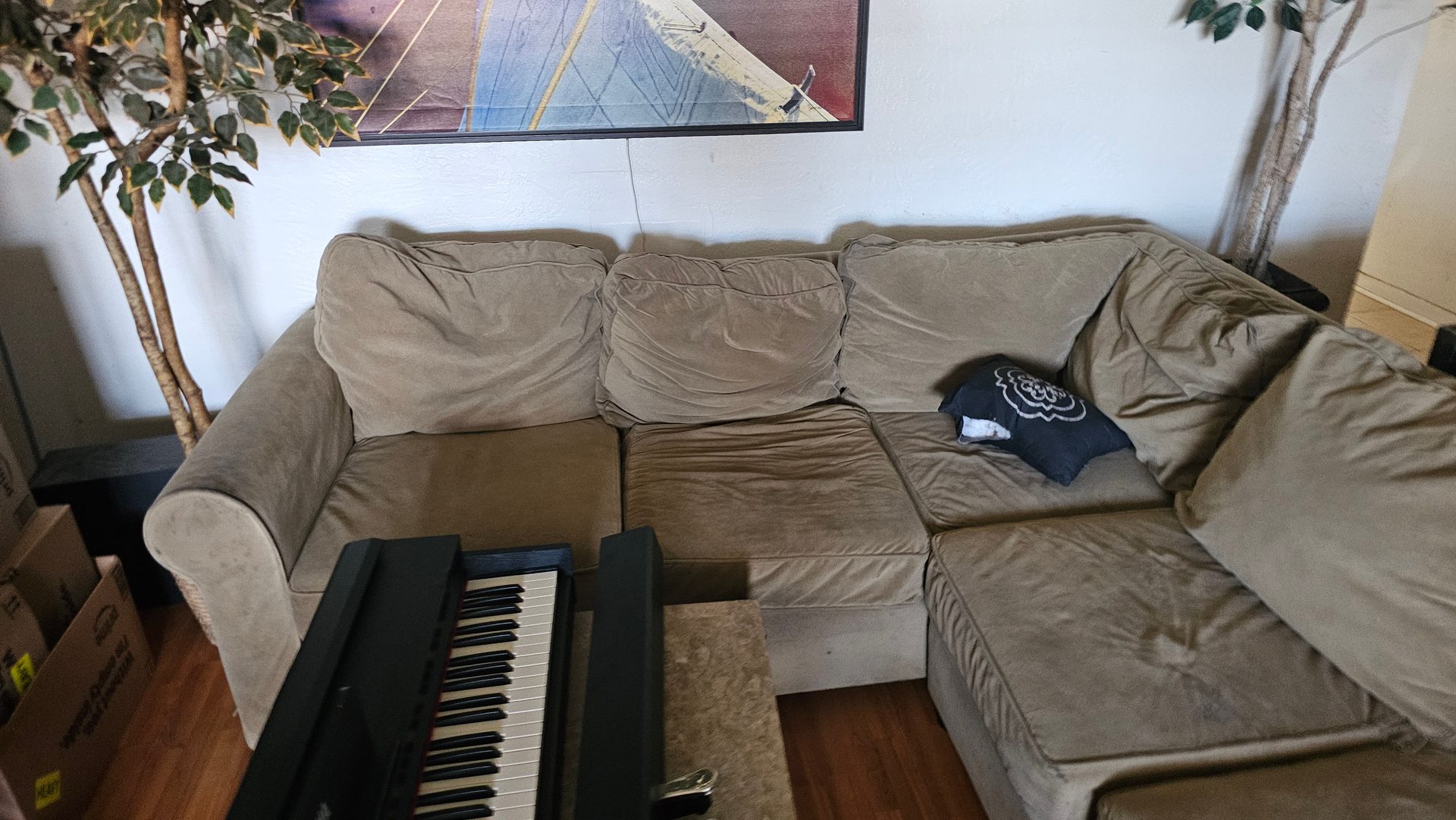 Tan Microfiber Sectional Couch (L-shape w/ chaise) — photo 1
