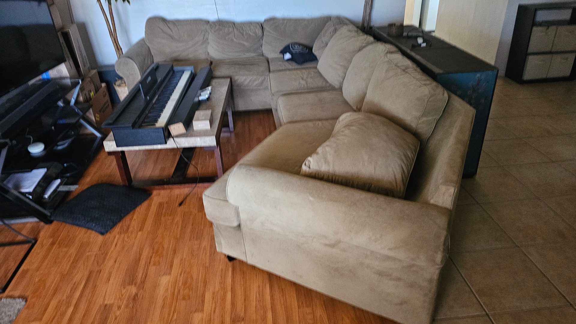 Tan Microfiber Sectional Couch (L-shape w/ chaise) — photo 2